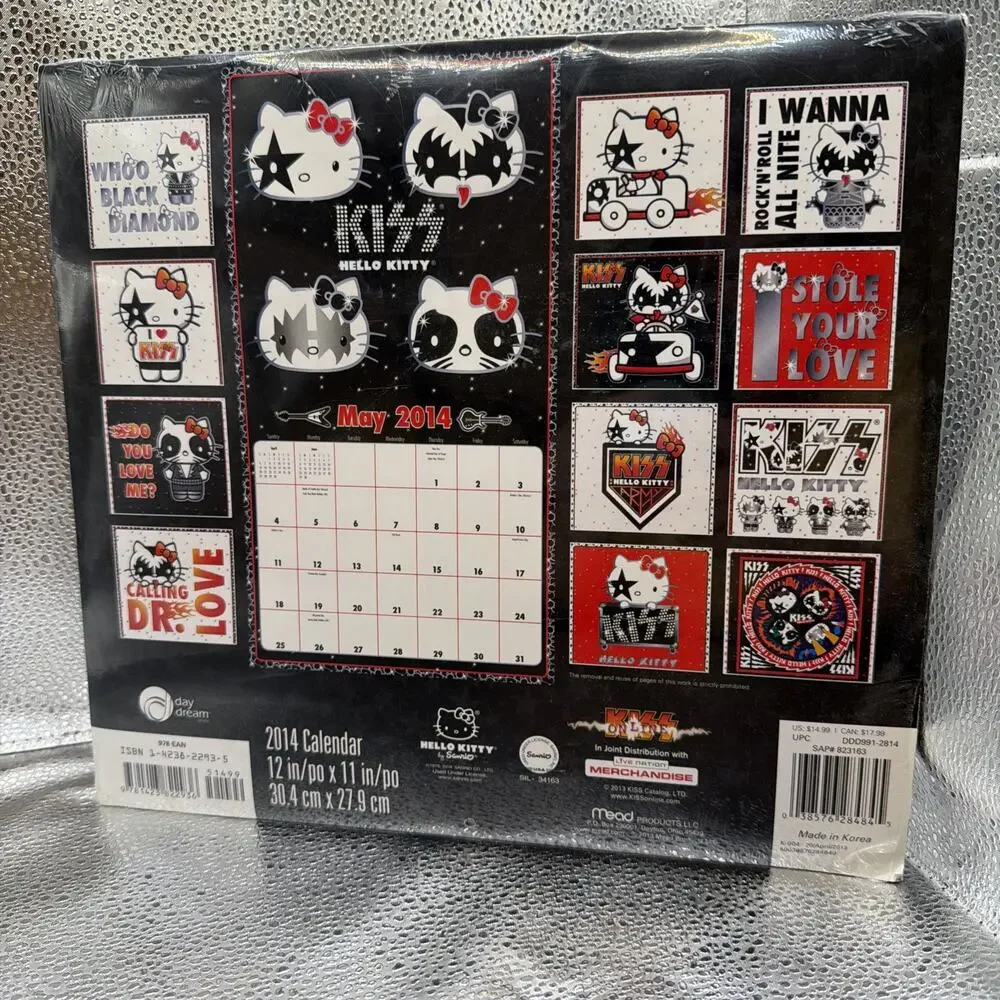 KISS Rock Band HELLO KITTY 2014 calendar 16 month NOS Gene Paul Ace SEALED